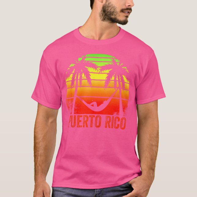 Puerto Rico Sunset Handflatan Träd Beach Hammock T Shirt (Framsida)