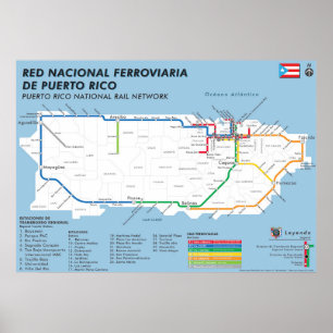 Puerto Rico Tren Nacional Karta / National Rail Ka Poster