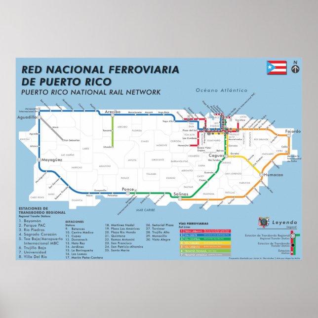 Puerto Rico Tren Nacional Karta / National Rail Ka Poster (Framsidan)