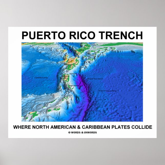 Puerto Rico Trench där Nordamerika Poster (Framsidan)