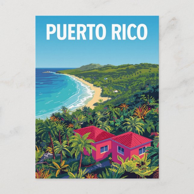 Puerto Rico Tropical Beach Retro Vykort (Framsida)