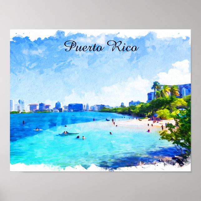 Puerto Rico Tropical Watercolor Painting Poster (Framsidan)