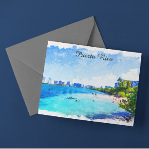 Puerto Rico Tropical Watercolor Painting Vykort