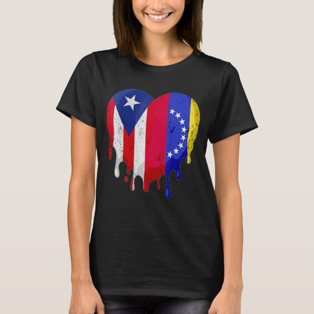 Puerto Rico Venezuela Flag Heart Grown Patriot Cou T Shirt (Framsida)