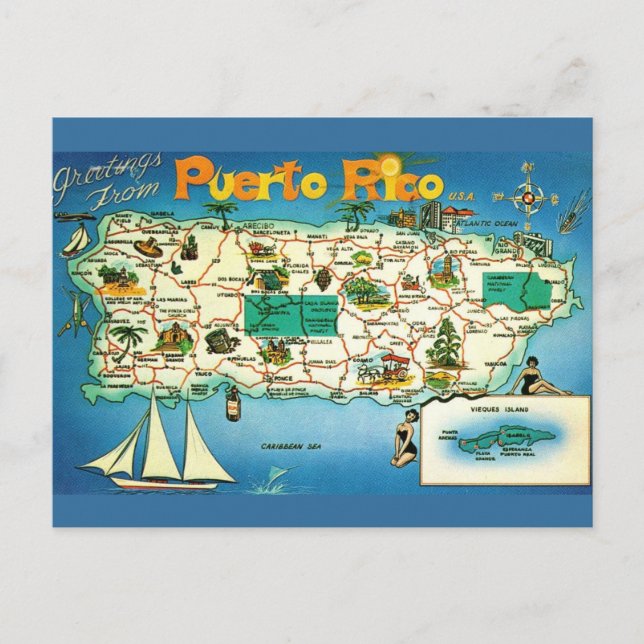 Puerto Rico Vieques öar vykort (Framsida)