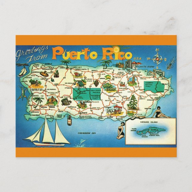 Puerto Rico Vieques öarna Kart vykort (Framsida)