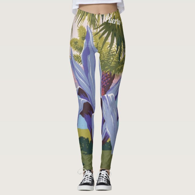 Puerto Rico Vintage Illustration Leggings (Framsida)
