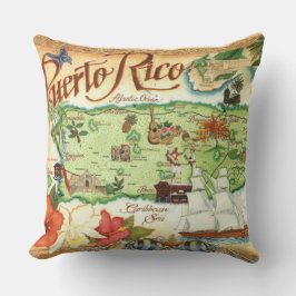 Puerto Rico Vintage Karta Kudde