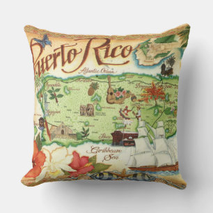Puerto Rico Vintage Karta Kudde