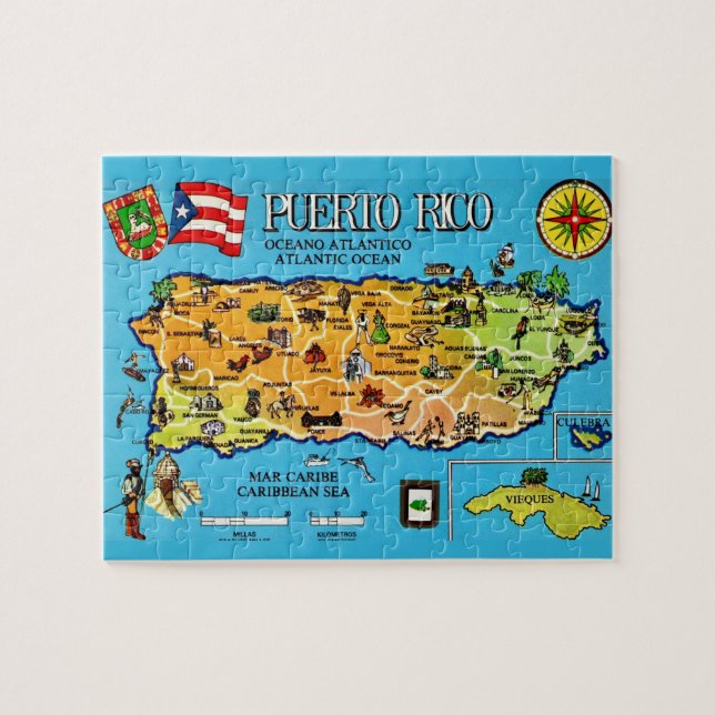 Puerto Rico vycard Karta Jigszle Puzzle Pussel (Horisontell)