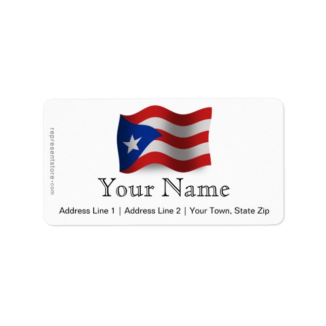 Puerto Rico Wave Flagga Adressetikett (Framsidan)