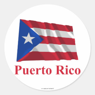 Puerto Rico Wave Flagga med Namn Runt Klistermärke