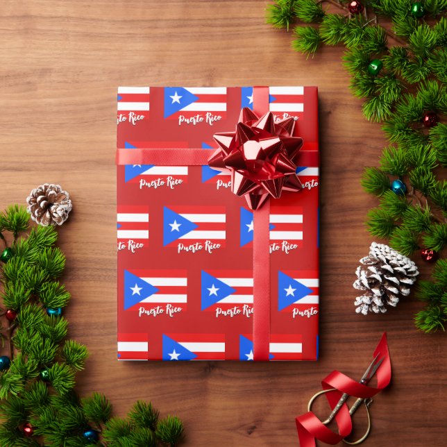 Puerto Rico Wrapping Papper, red, Puerto Rican Fla Presentpapper (Julgåva)