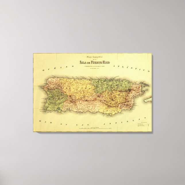 Puerto RicoPanoramic MapPuerto Rico Canvastryck (Framsida)
