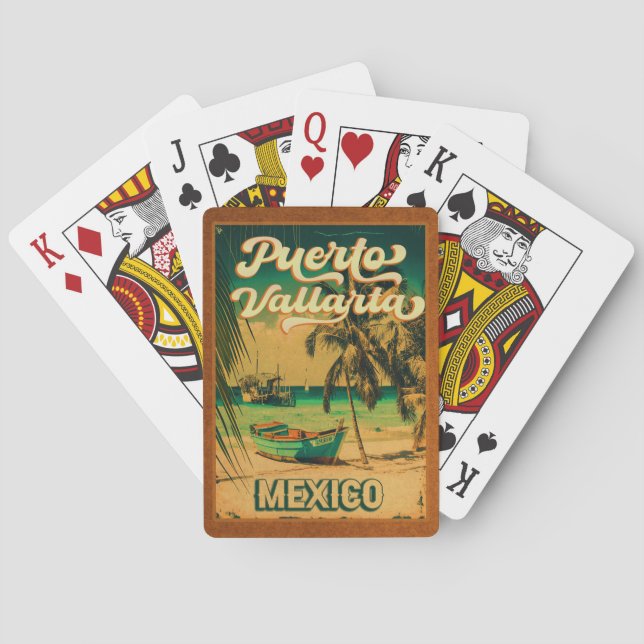 Puerto Vallarta Handflatan Träd Retro 80-talet Mex Casinokort (Baksidan)