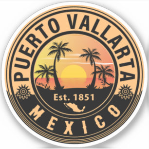 Puerto Vallarta Handflatan Träd Retro 80-talet Mex Klistermärken