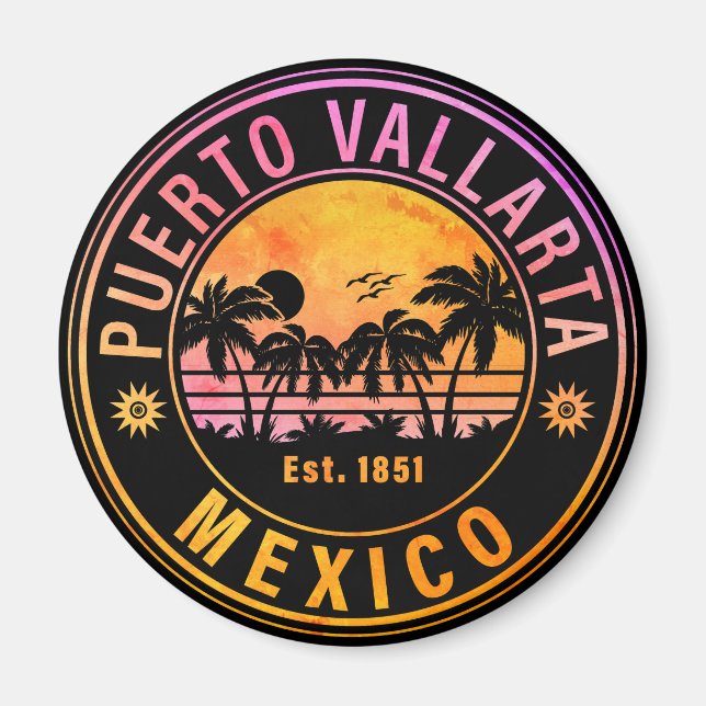 Puerto Vallarta Handflatan Träd Retro 80-talet Mex Magnet (Framsidan)