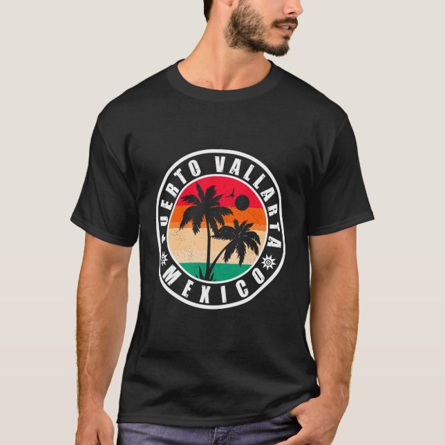 Puerto Vallarta Handflatan Träd Retro 80-talet Mex T Shirt (Framsida)