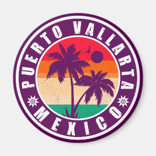 Puerto Vallarta Handflatan Träd Retro Souvenir 80- Magnet