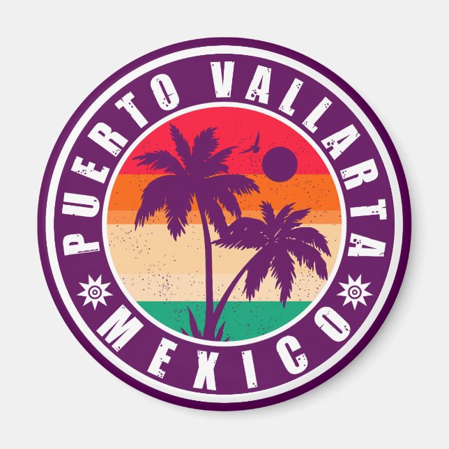 Puerto Vallarta Handflatan Träd Retro Souvenir 80- Magnet (Framsidan)