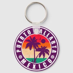 Puerto Vallarta Handflatan Träd Retro Souvenir 80- Nyckelring