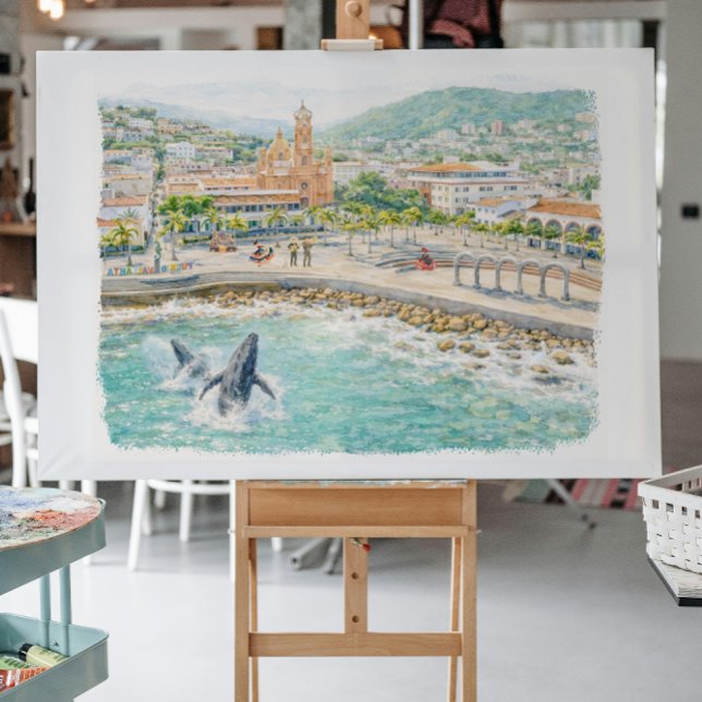 Puerto Vallarta Illustrated Malecón Vykort (Skapare uppladdad)