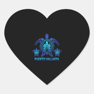 Puerto Vallarta Meco Ocean Blue Sea Turtle Hjärtformat Klistermärke