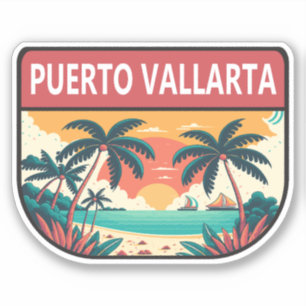 Puerto Vallarta Mexico Retro Emblem Klistermärken