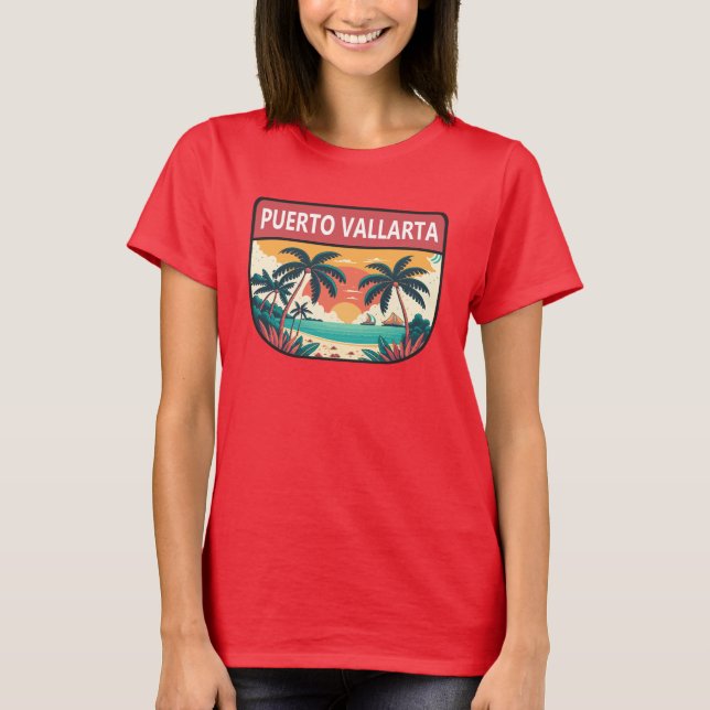 Puerto Vallarta Mexico Retro Emblem T Shirt (Framsida)