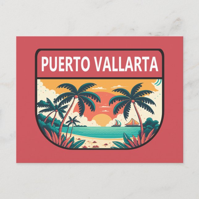 Puerto Vallarta Mexico Retro Emblem Vykort (Framsida)