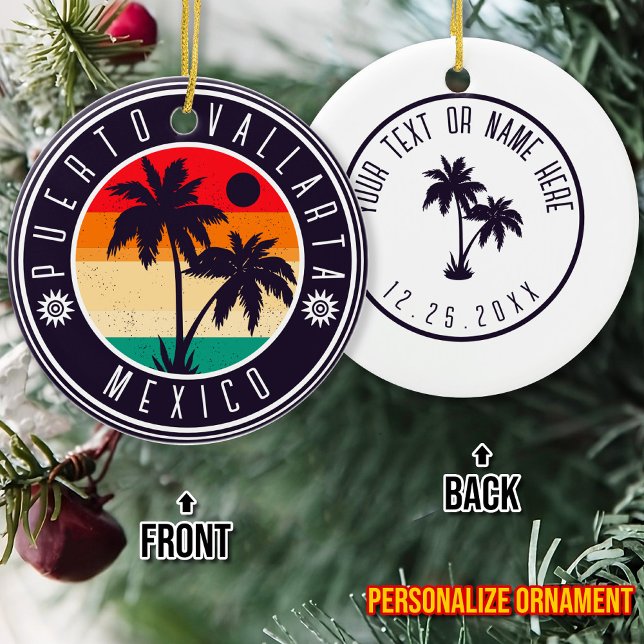 Puerto Vallarta Mexico Retro Handflatan träd Trave Julgransprydnad Keramik (Skapare uppladdad)