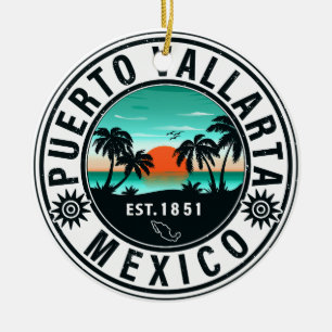 Puerto Vallarta Mexico Retro Sunset Souvenirs 60 Julgransprydnad Keramik