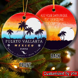 Puerto Vallarta Mexico Retro Sunset Souvenirs 60 Julgransprydnad Keramik<br><div class="desc">Puerto Vallarta-återstranddesign för semester. Puerto Vallarta Mexico Cities Vintage souvenir för resor till Mexiko Beach Städer. Puerto Vallarta-konstverk för semesterfirare och ryggsäckar i Mexiko. Puerto Vallarta retro souvenir. Utformning för ryggsäckar och resor till Mexiko. Persika med Vintage souvenir för vakter i havet. - Du kan anpassa mallen genom att lägga...</div>