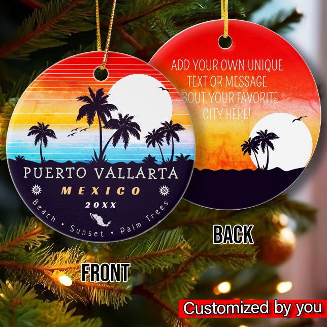 Puerto Vallarta Mexico Retro Sunset Souvenirs 60 Julgransprydnad Keramik (Skapare uppladdad)