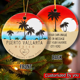 Puerto Vallarta Mexico Retro Sunset Souvenirs 60 Julgransprydnad Keramik
