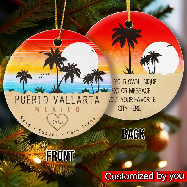 Puerto Vallarta Mexico Retro Sunset Souvenirs 60 Julgransprydnad Keramik (Skapare uppladdad)