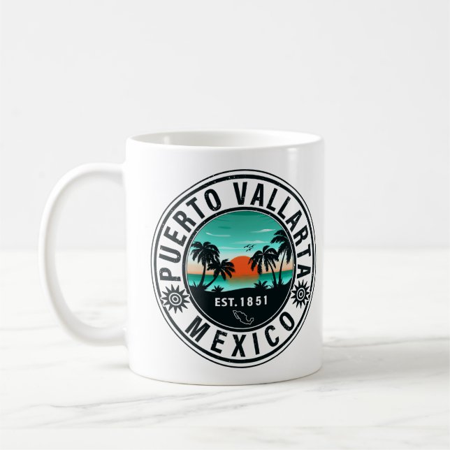 Puerto Vallarta Mexico Retro Sunset Souvenirs 60 Kaffemugg (Vänster)