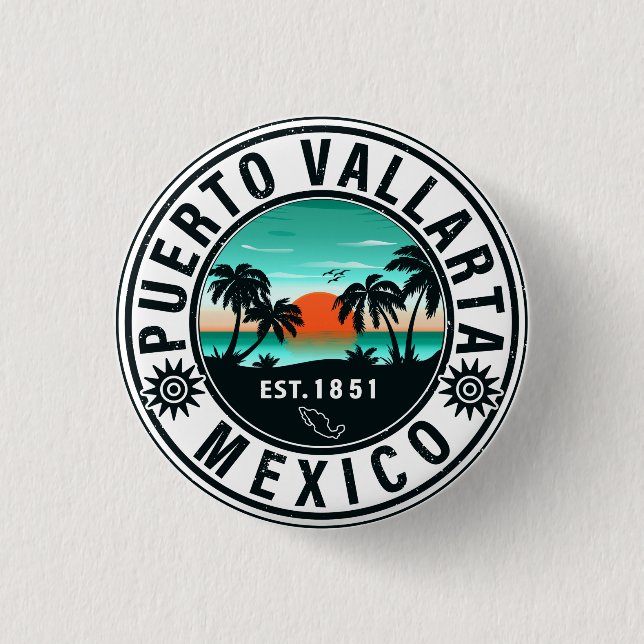 Puerto Vallarta Mexico Retro Sunset Souvenirs 60 Knapp (Framsida)