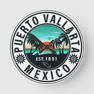 Puerto Vallarta Mexico Retro Sunset Souvenirs 60 Rund Klocka