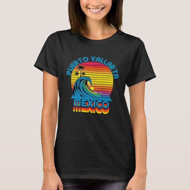 Puerto Vallarta Mexico Retro Throwback Surf & Beac T Shirt (Framsida)