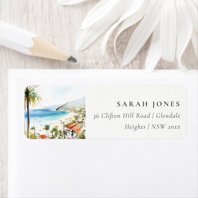 Puerto Vallarta Mexico Watercolor Scape Address Returadress Etikett (Insitu)