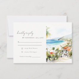 Puerto Vallarta Mexico Watercolor Scape Wedding OSA Kort