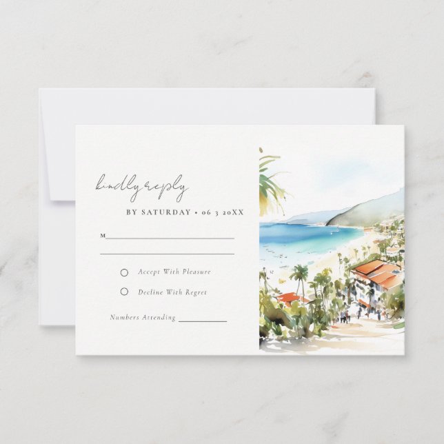 Puerto Vallarta Mexico Watercolor Scape Wedding OSA Kort (Framsida)