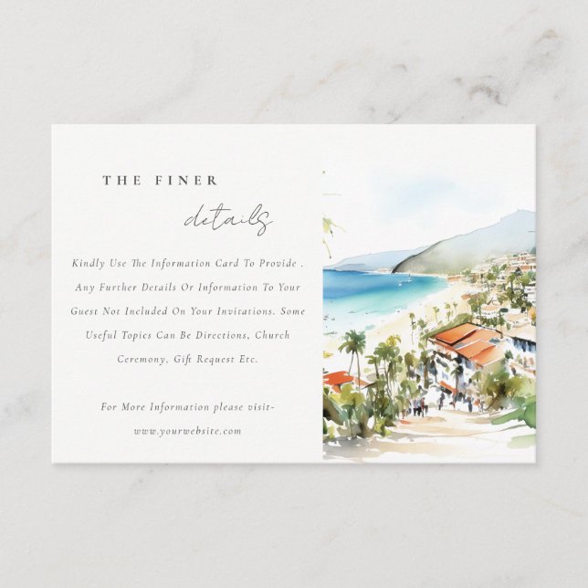 Puerto Vallarta Mexico Watercolor Wedding Details Tilläggskort (Framsida)