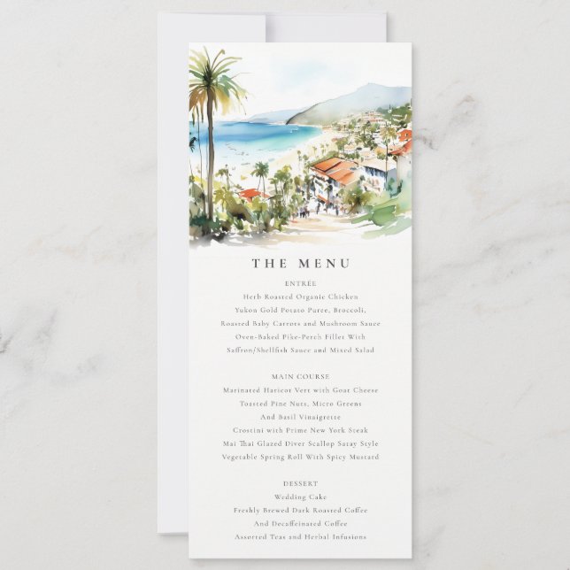 Puerto Vallarta Mexico Watercolor Wedding Menu Inbjudningar (Framsida)