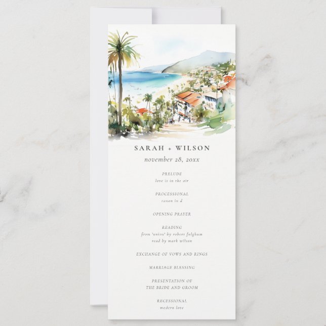 Puerto Vallarta Mexico Watercolor Wedding Program (Framsida)