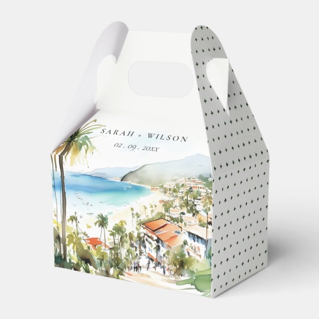 Puerto Vallarta Mexiko akvarell landskap Bröllop Presentaskar (Framsidan Sidan)