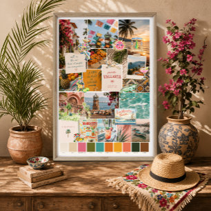 Puerto Vallarta Mexiko Reseskollage Konsttryck Poster