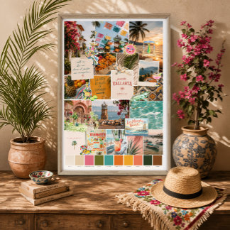 Puerto Vallarta Mexiko Reseskollage Konsttryck Poster
