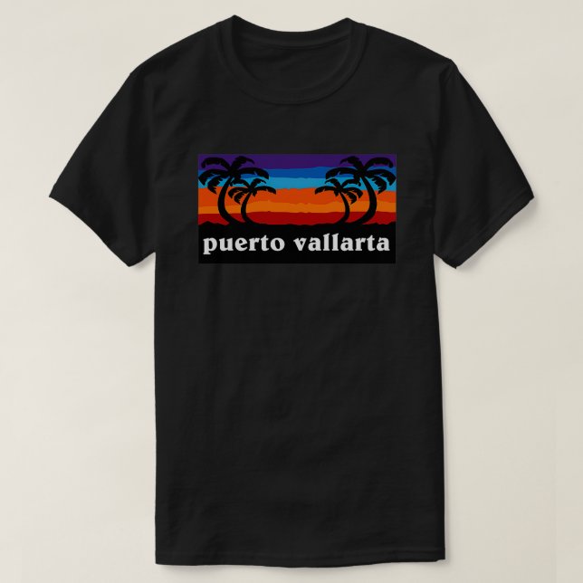 Puerto Vallarta Mexiko Sunset Handflatan Träd Exdo T Shirt (Design framsida)